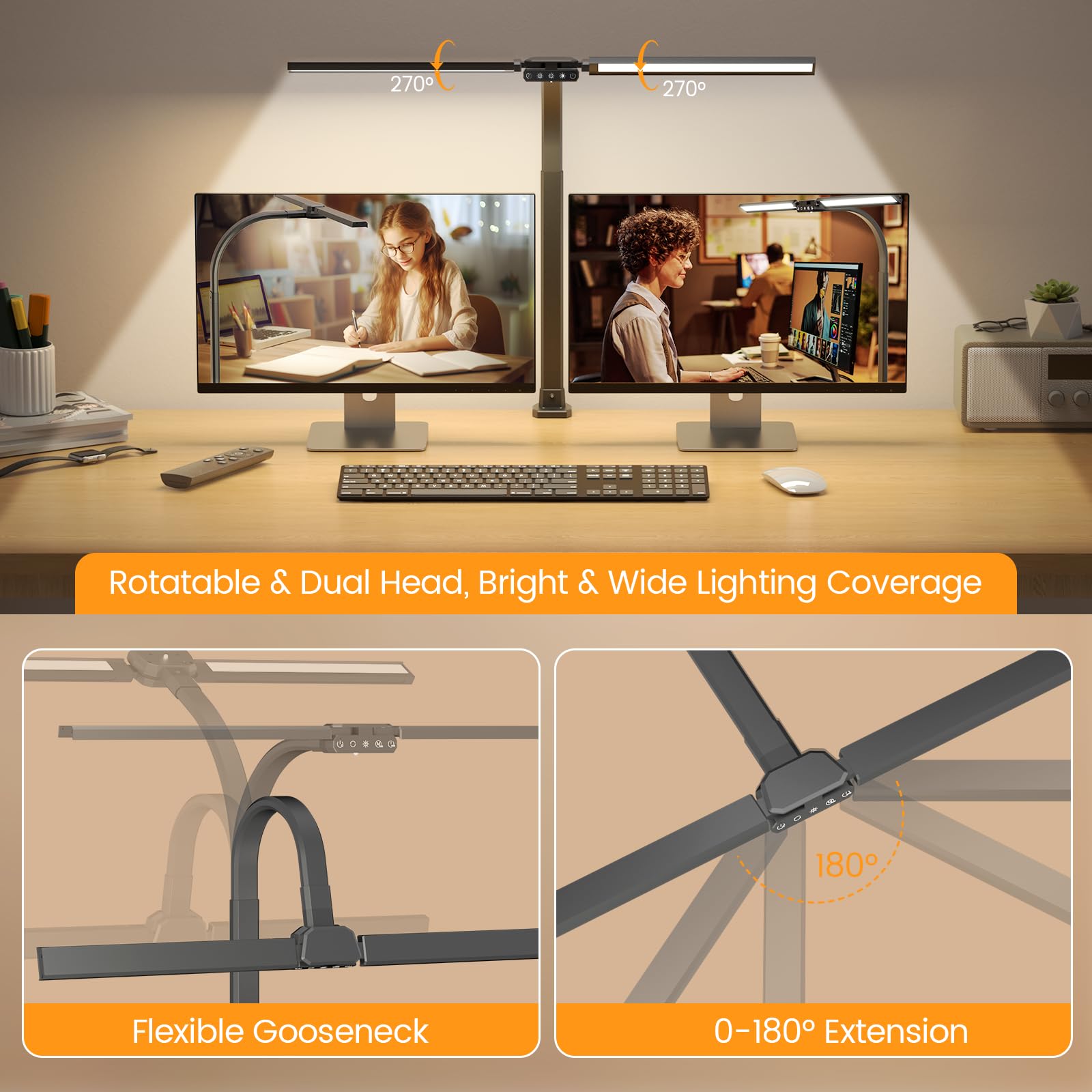 SIBRILLE LED Desk Lamp extended swing arms illuminate wide workspace