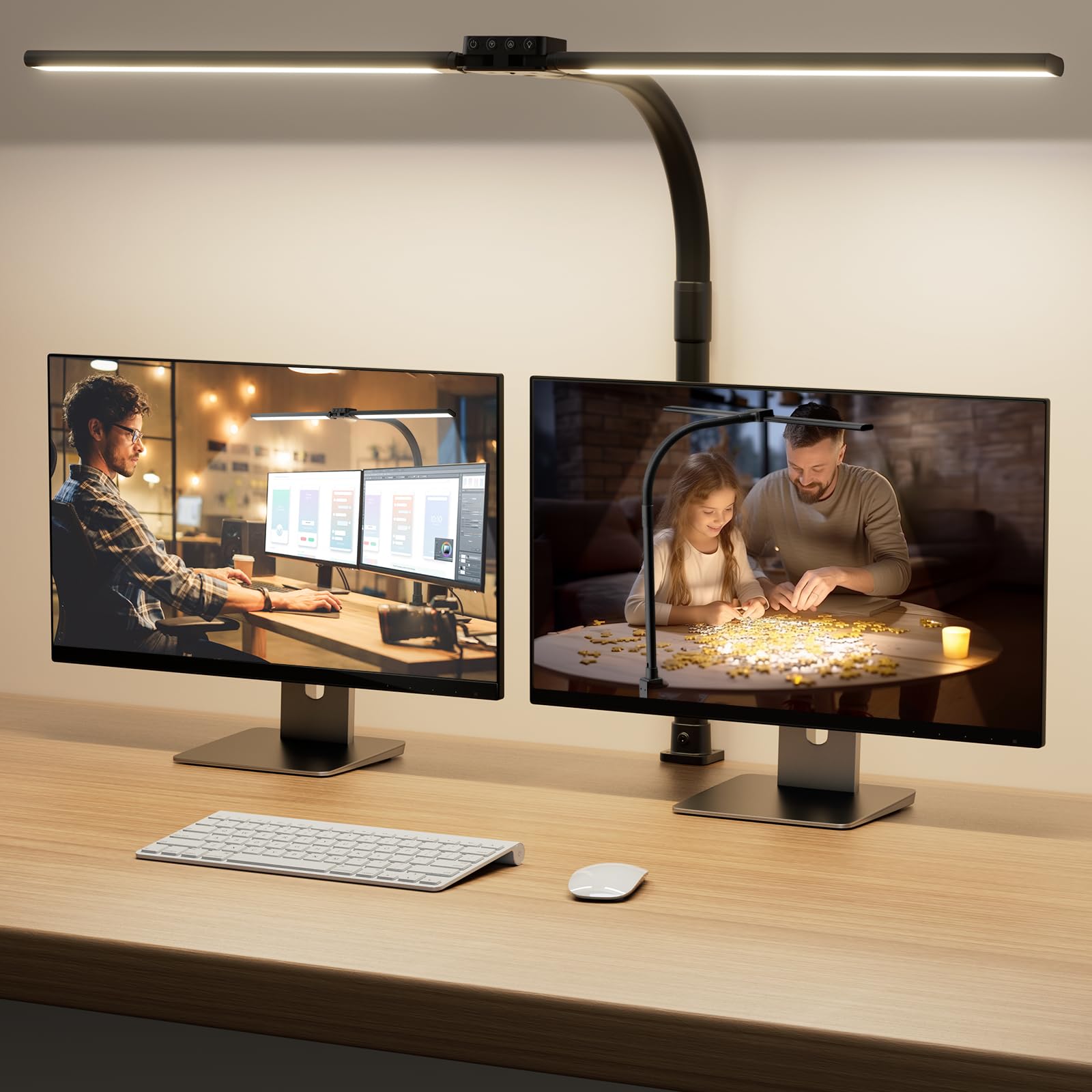 SIBRILLE LED desk lamp with two light bars for broad desk illumination