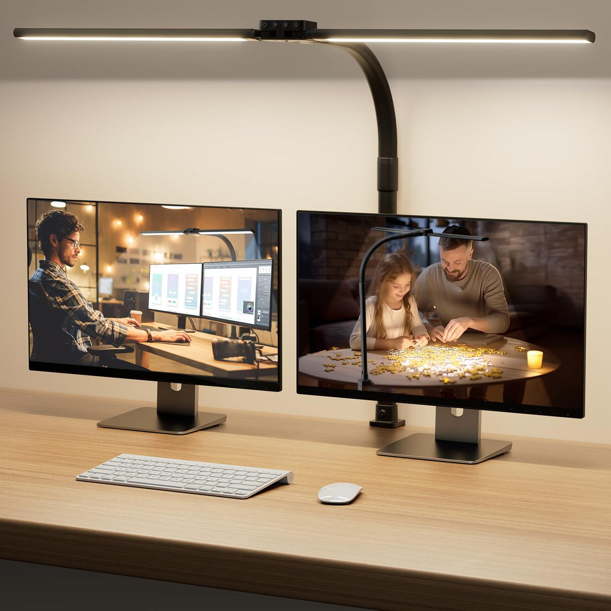 SIBRILLE LED desk lamp with two light bars for broad desk illumination