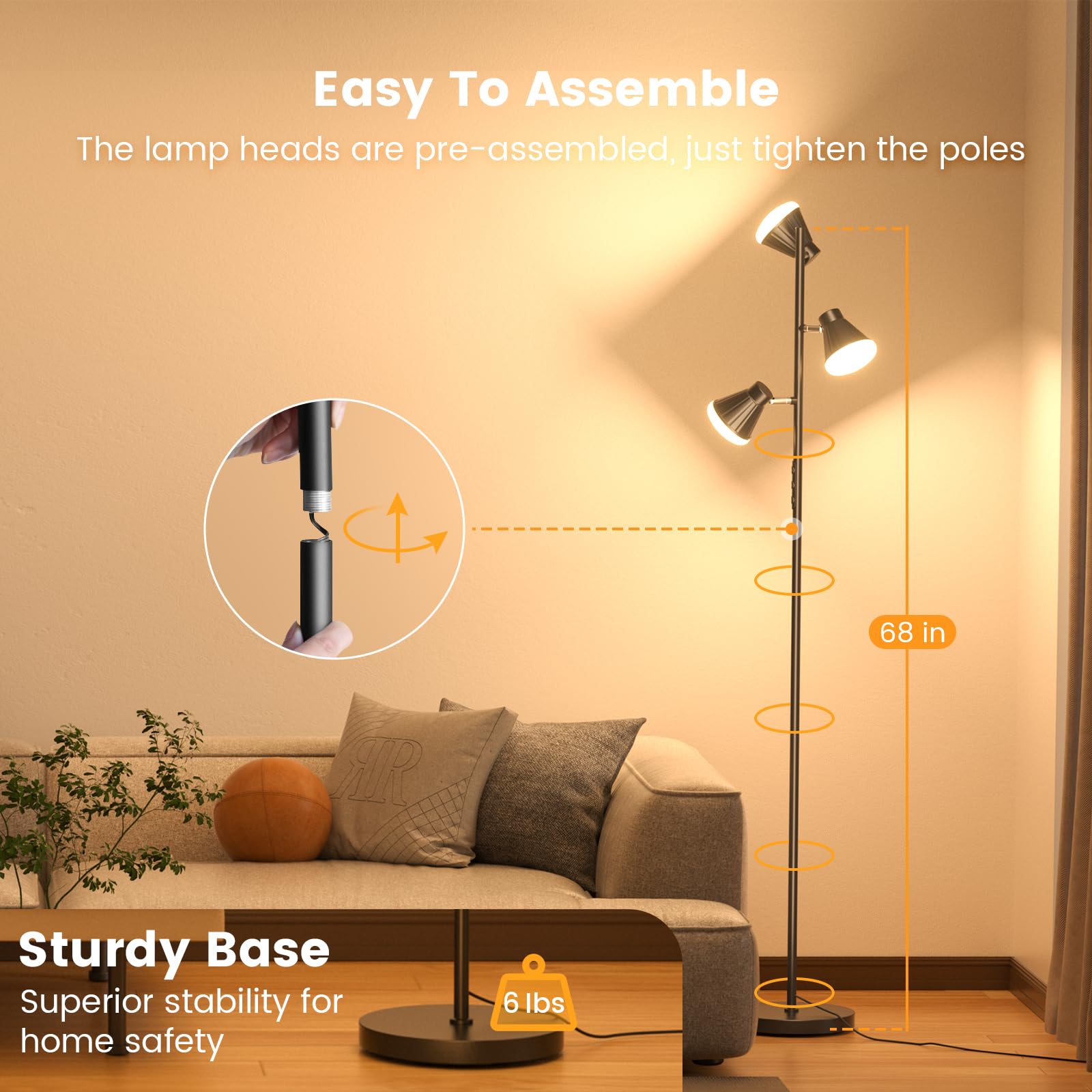 SIBRILLE RGB floor lamp in living room for versatile ambiance.