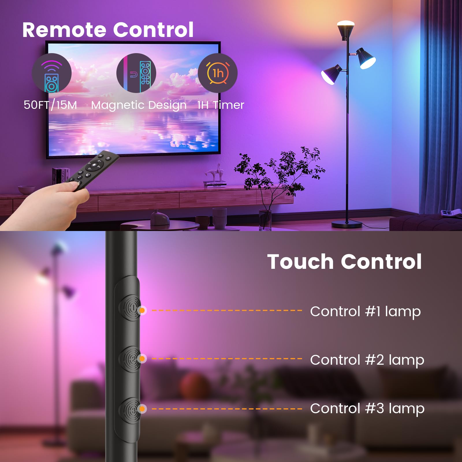 SIBRILLE RGB floor lamp with a modern base for stable placement.