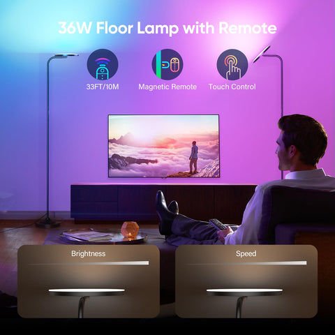 SIBRILLE RGB Floor Lamp remote-control enables quick color and brightness adjustments.