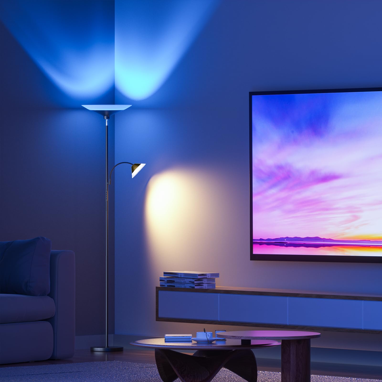SIBRILLE RGB torchiere 72-inch tall standing lamp in a modern living space