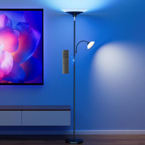 SIBRILLE RGB torchiere lamp control panel showing dual-zone lighting for versatile mood