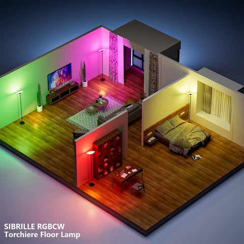 SIBRILLE torchiere lamp with remote control in study for easy brightness adjustments