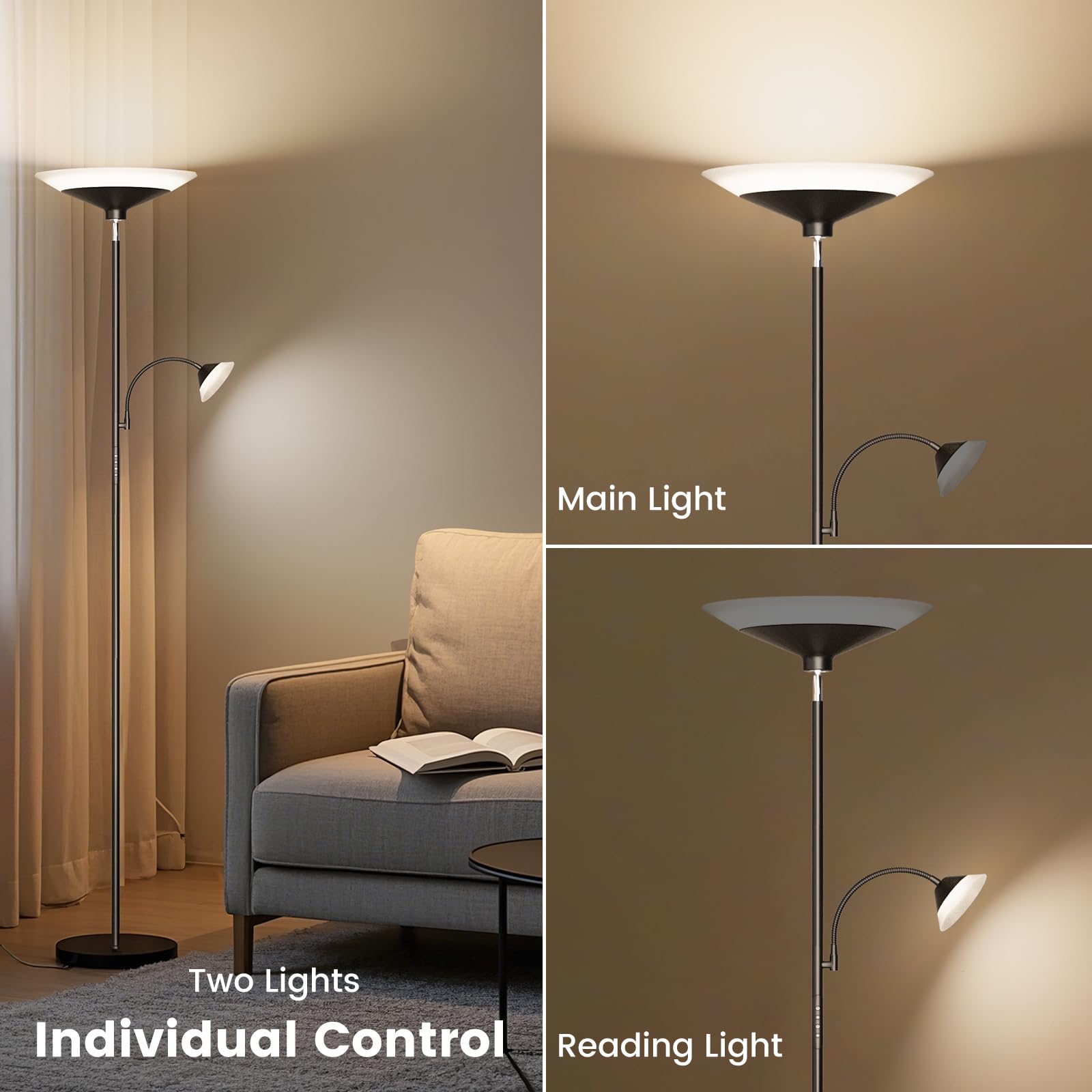 SIBRILLE RGB torchiere living room setup with vibrant ambience