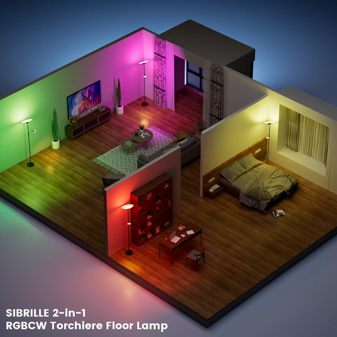 SIBRILLE RGB torchiere remote on magnetized pole for easy light control