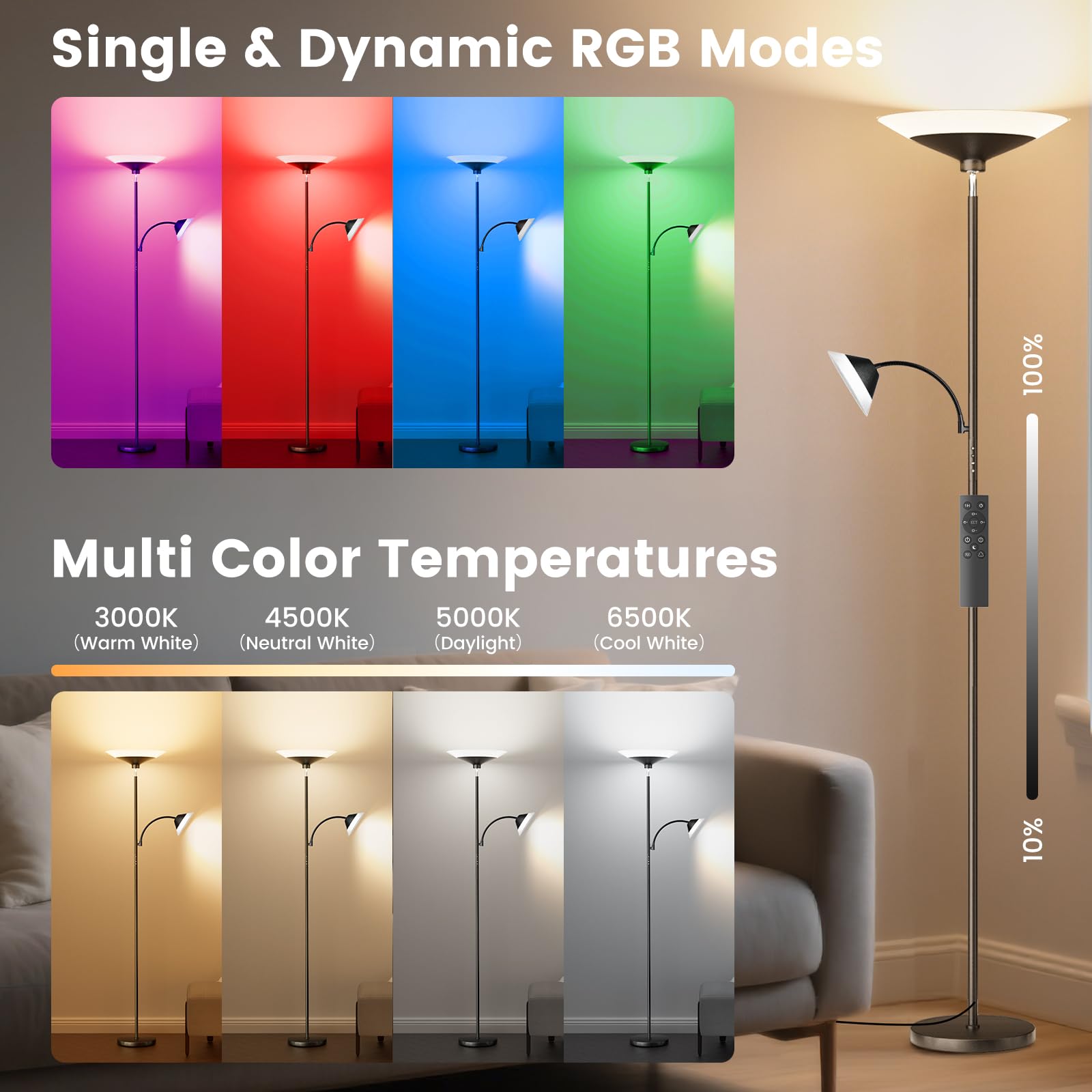 SIBRILLE RGB torchiere rotatable head delivering uplight or downlight
