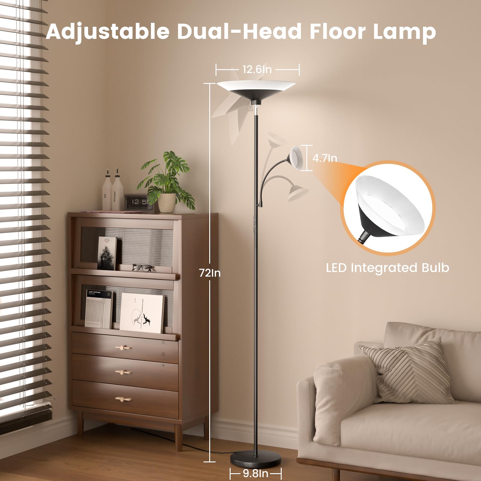 SIBRILLE RGB torchiere head rotates (up/down) for directional lighting