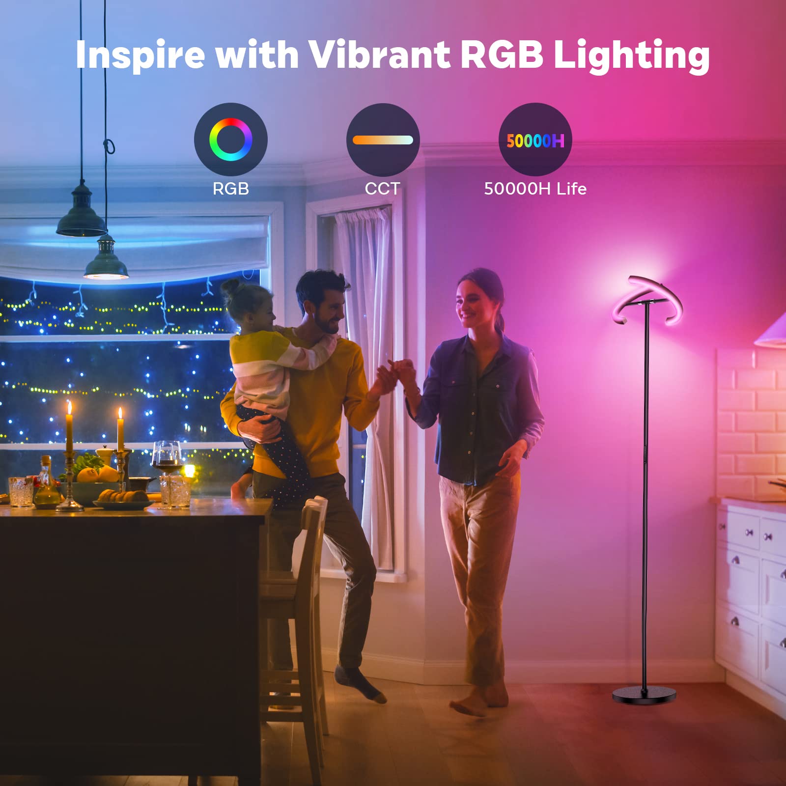 SIBRILLE RGB-CW floor lamp with stepless dimming for mood lighting from warm to cool