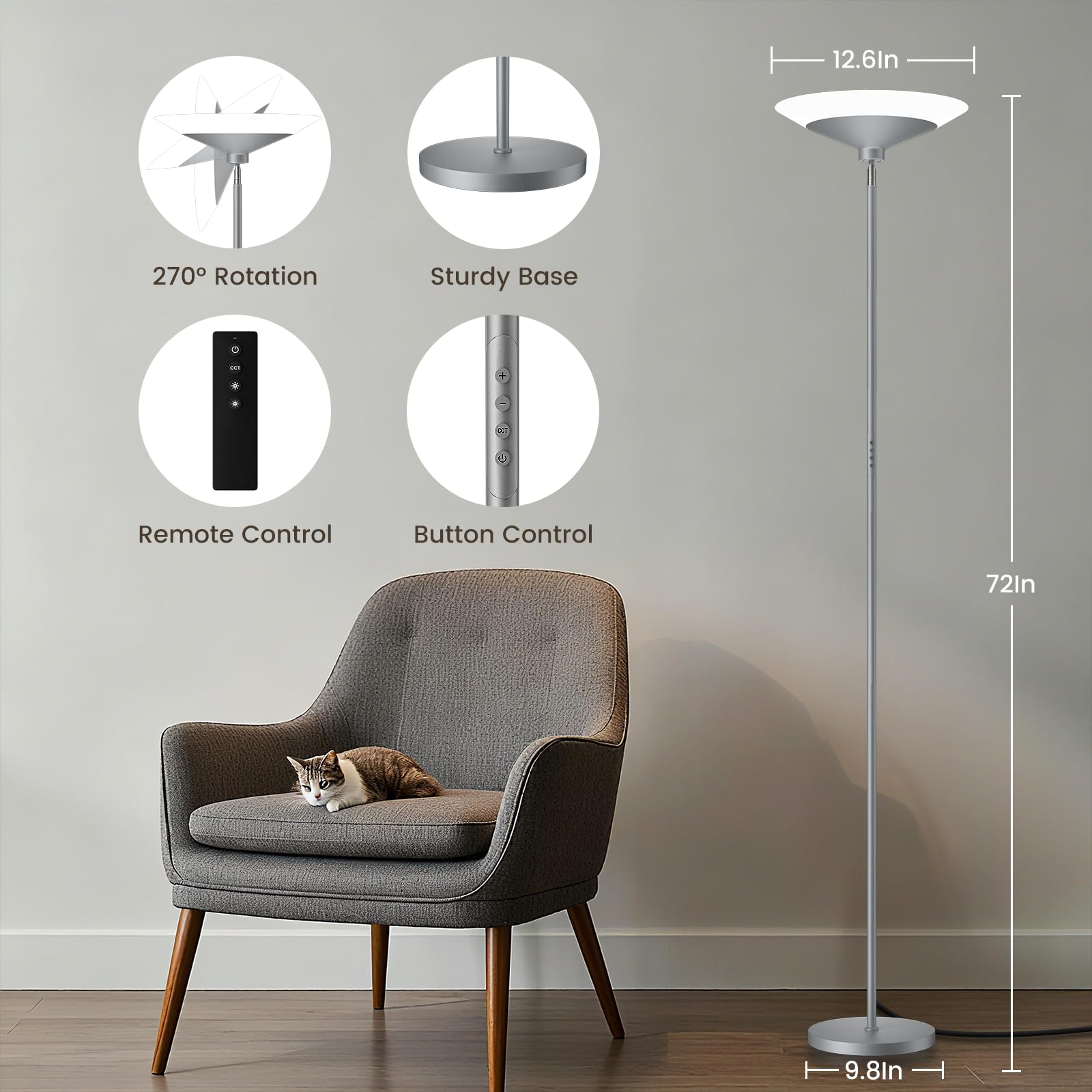 SIBRILLE torchiere lamp with rotatable head for targeted lighting
