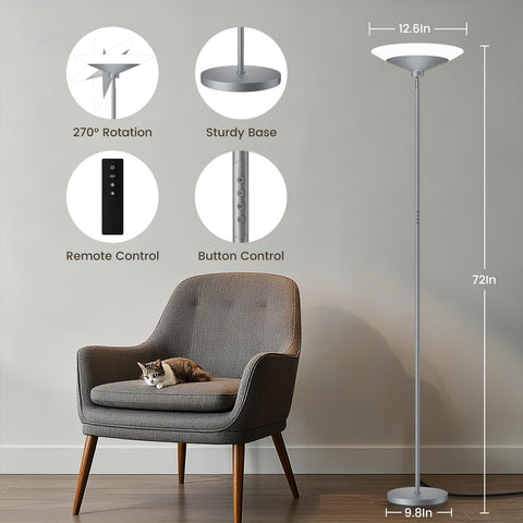 SIBRILLE torchiere lamp with rotatable head for targeted lighting