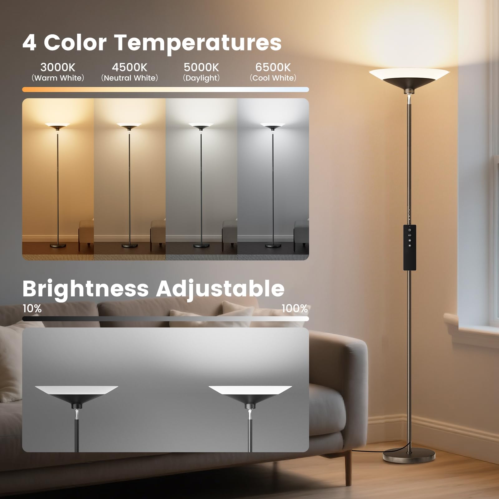 Sibrille torchiere remote magnet places controls within easy reach.