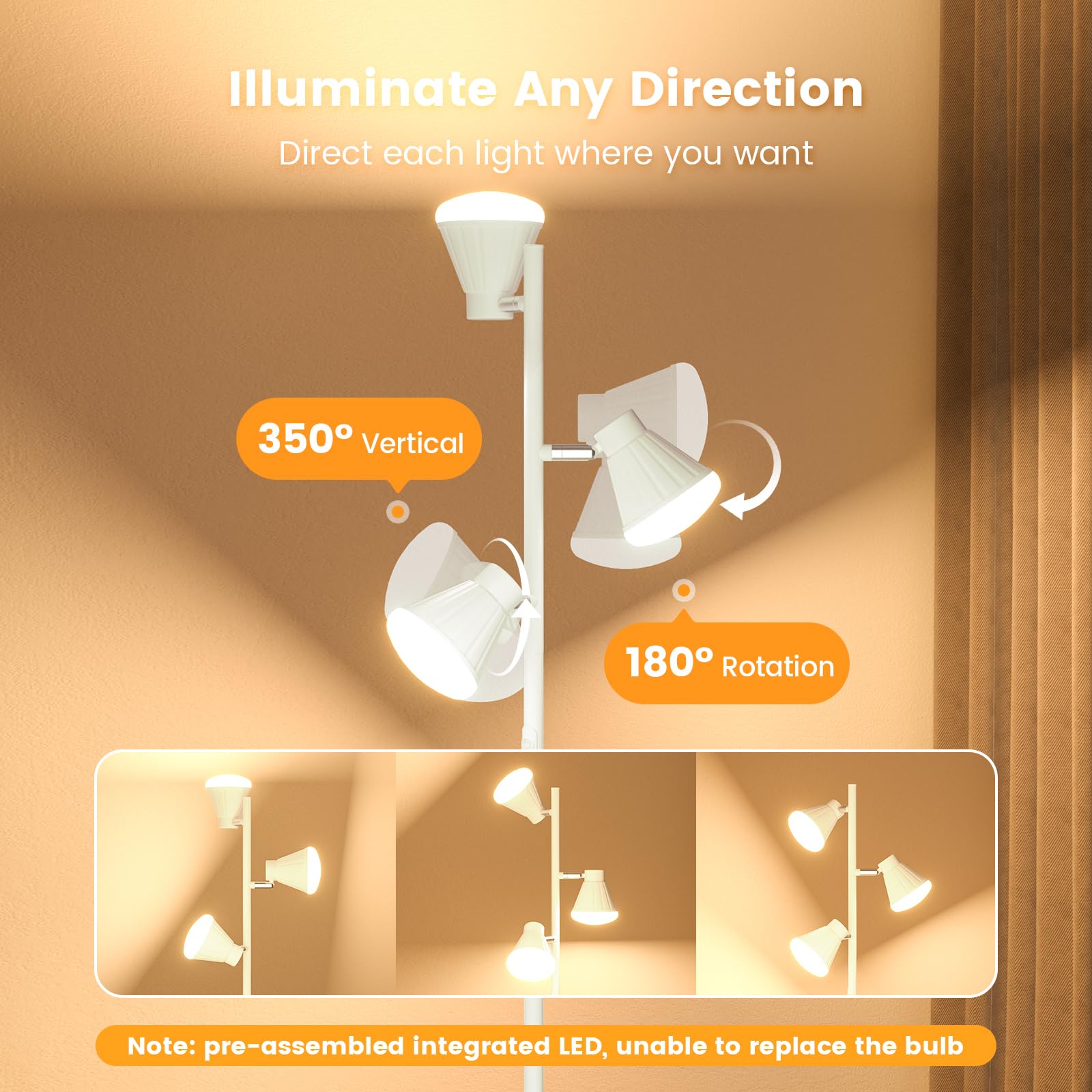 SIBRILLE tree floor lamp dimmable brightness control from 10% to 100% for scenes
