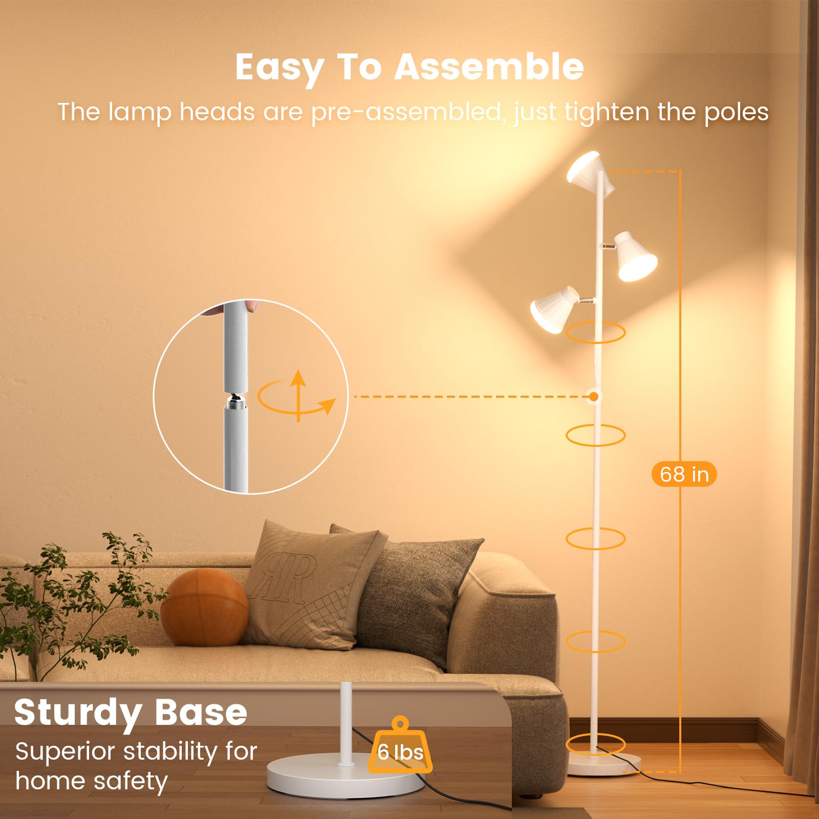 SIBRILLE tree floor lamp in a living room setup creating warm ambience