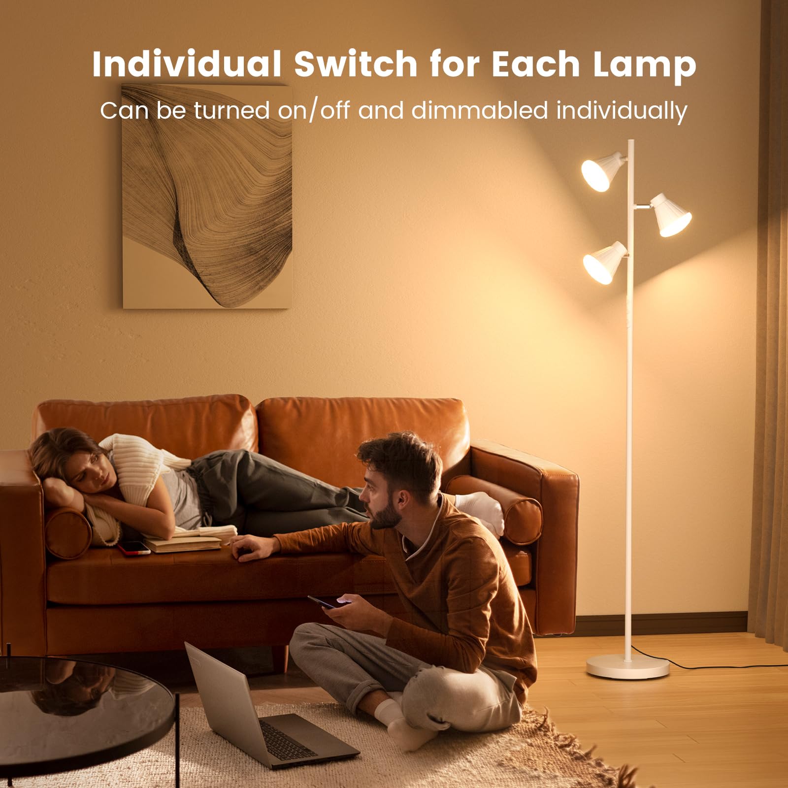 SIBRILLE tree floor lamp with remote control for easy brightness and color temperature changes