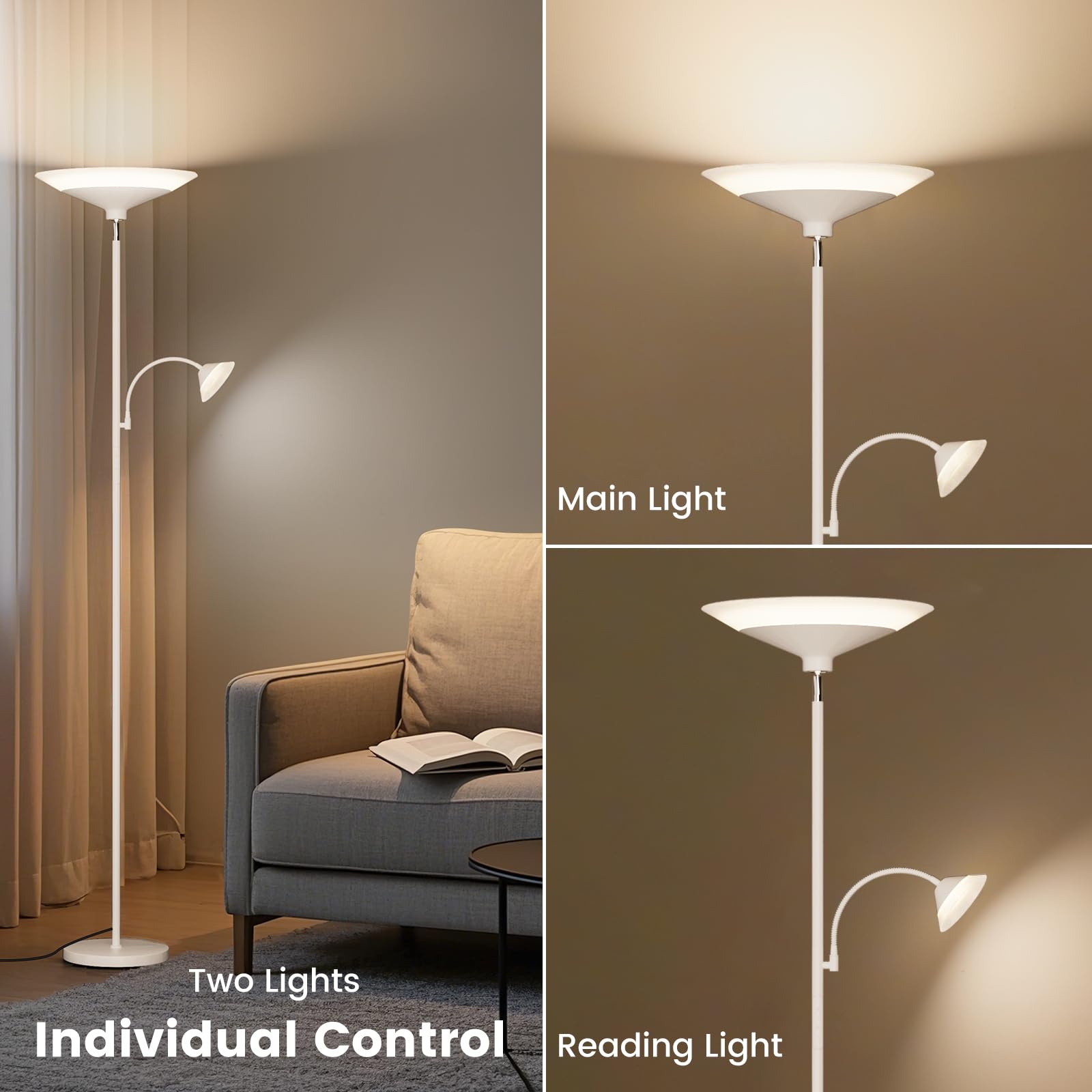 SIBRILLE upgraded 2-light torchiere lamp rotatable head enabling uplight or downlight