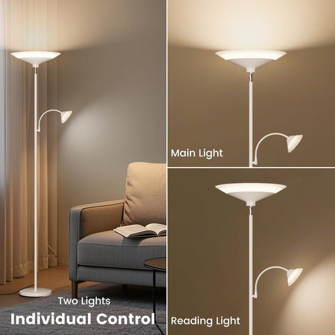 SIBRILLE upgraded 2-light torchiere lamp rotatable head enabling uplight or downlight