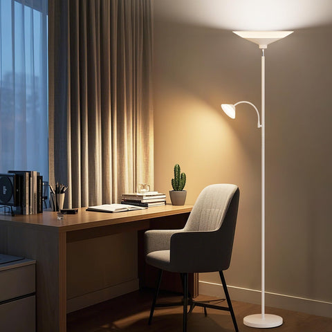 SIBRILLE upgraded 2-light torchiere lamp two-light control showing independent operation