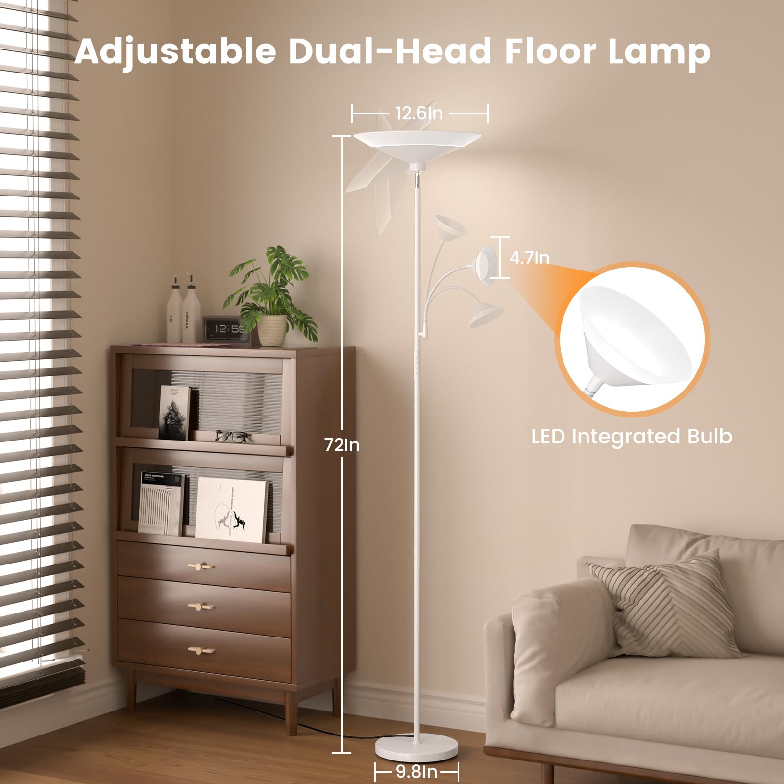 SIBRILLE upgraded 2-light torchiere lamp uplight mode at 270-degree rotation for ambient glow