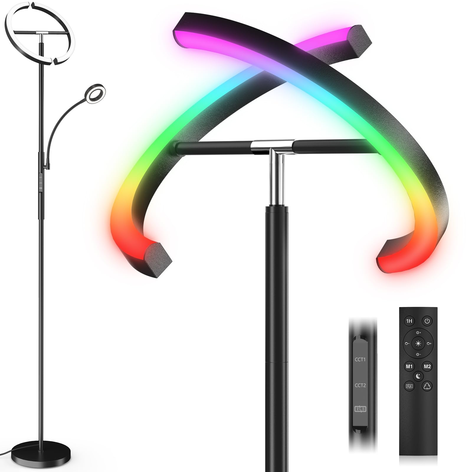 SIBRILLE Upgraded RGBCW floor lamp assembly shows quick setup and a sturdy base.