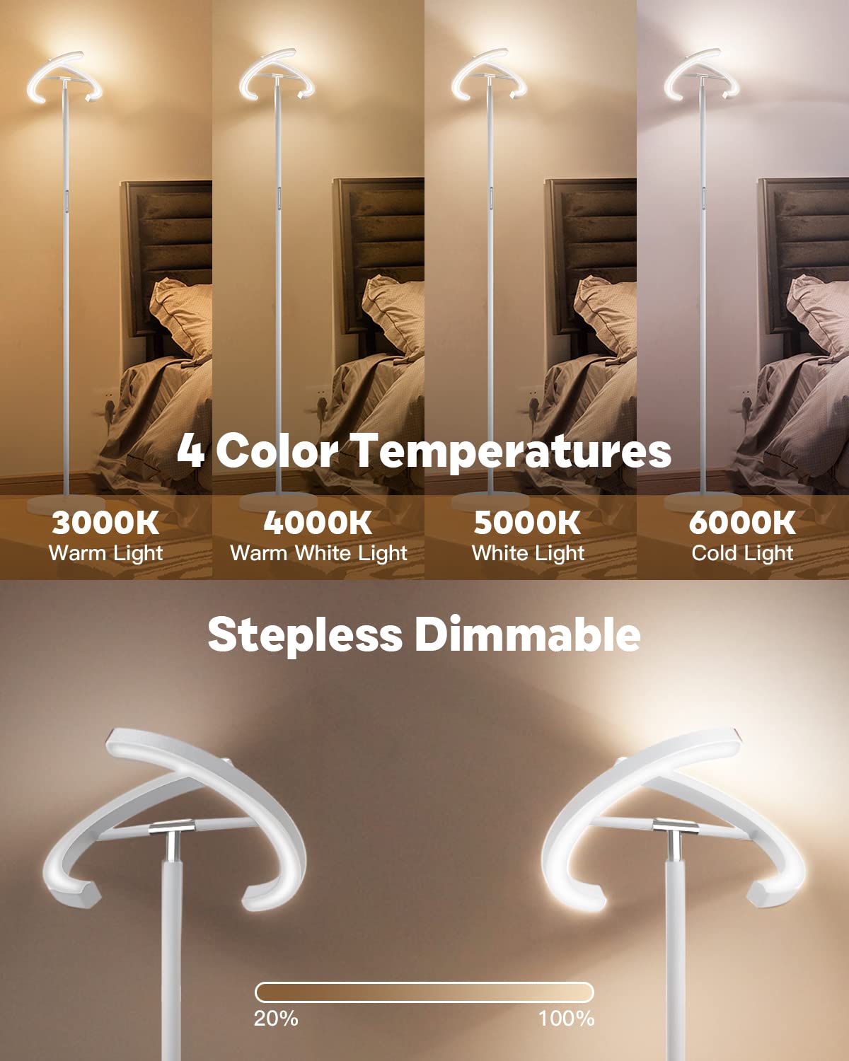SIBRILLE tall reading area lamp on white floor lamp for focused tasks