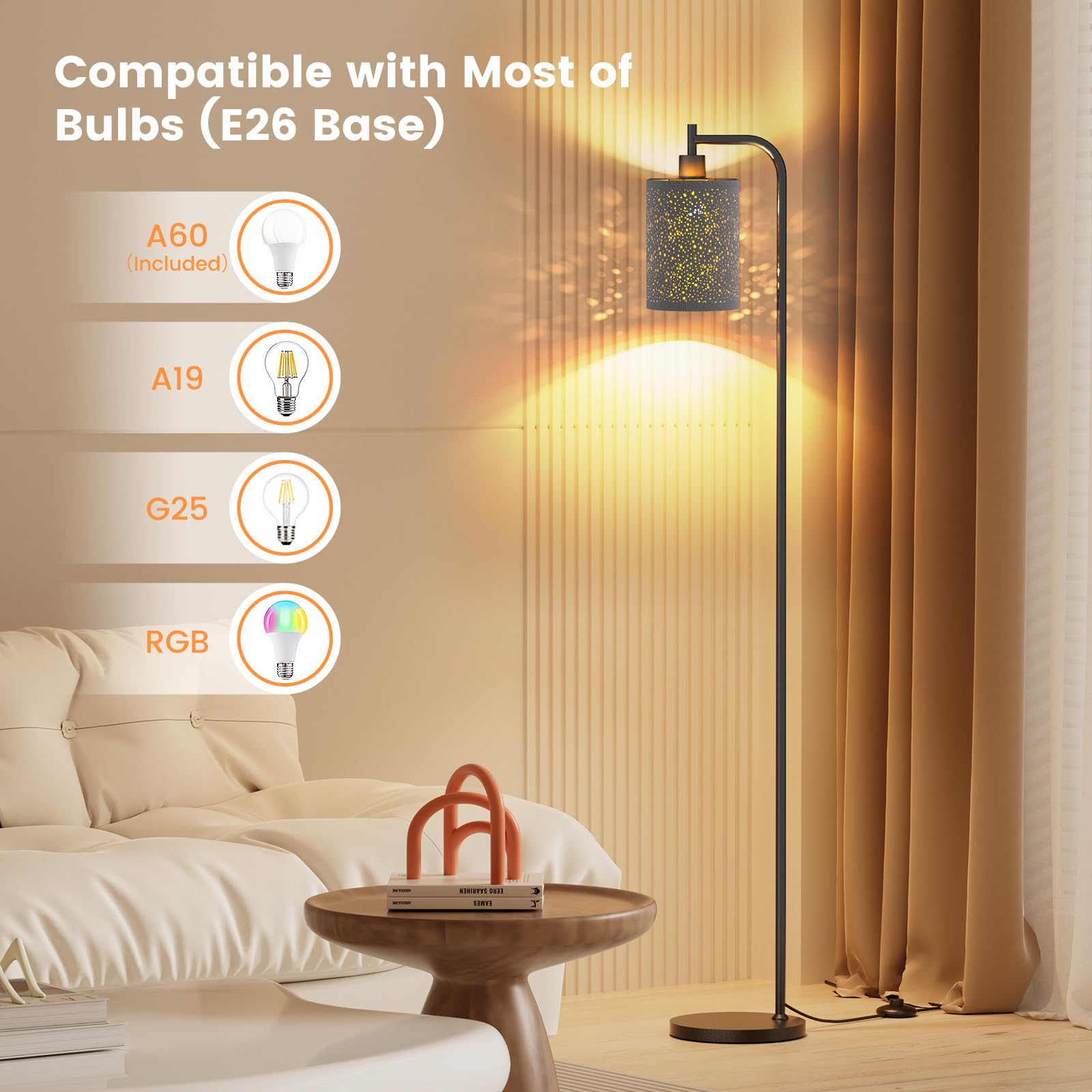 SIBRILLE floor lamp offers three color temperatures for ambient, task, or reading light.