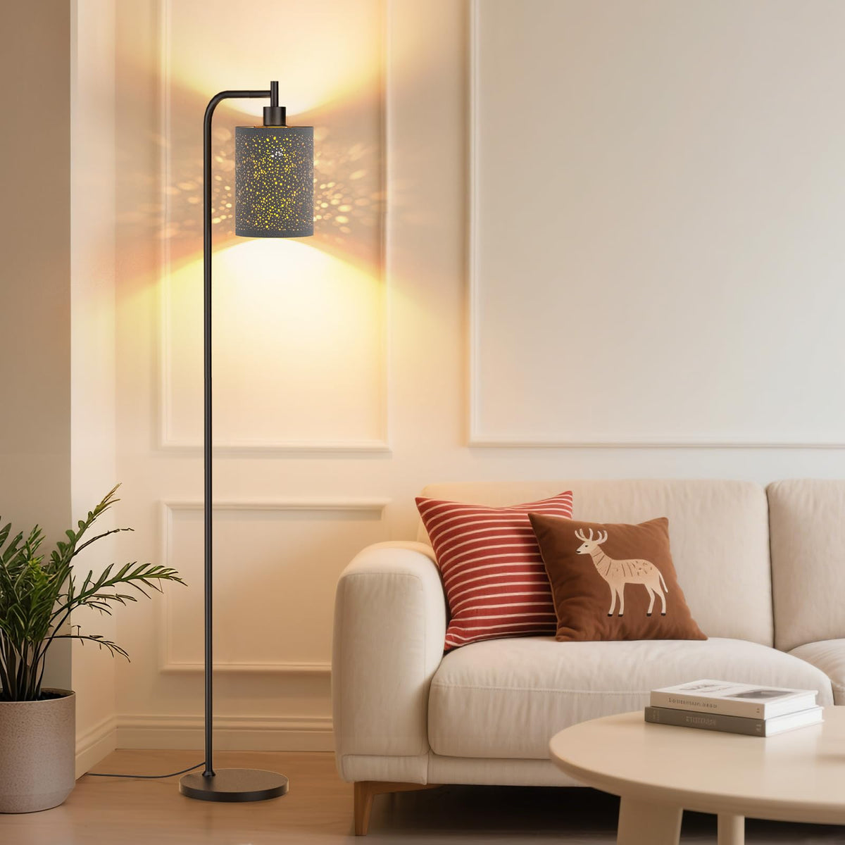 SIBRILLE floor lamp with linen shade and stable base for cozy corners.