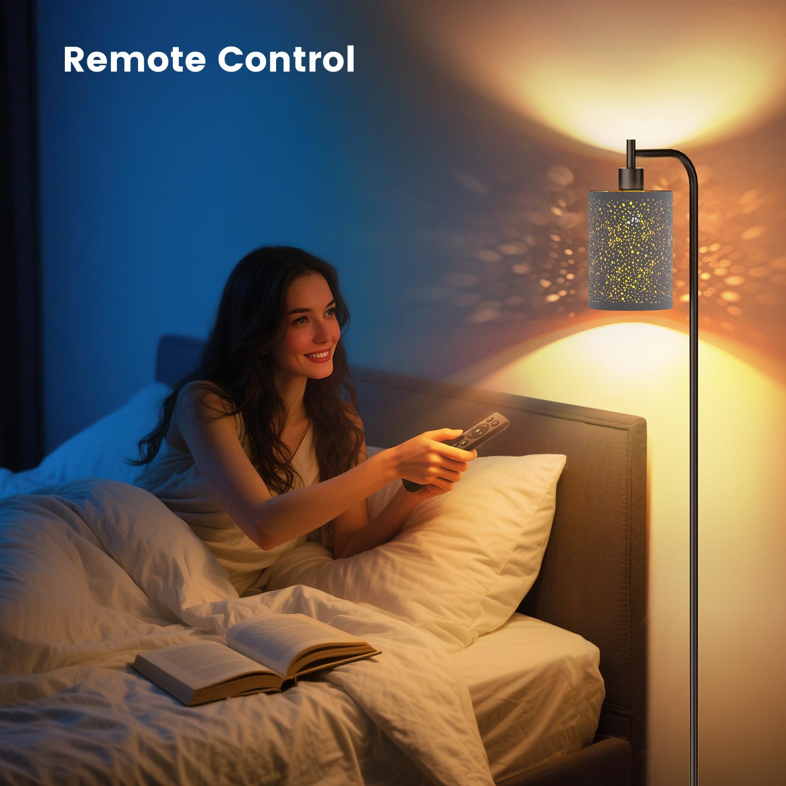 SIBRILLE floor lamp remote control enables easy dimming from seating areas.