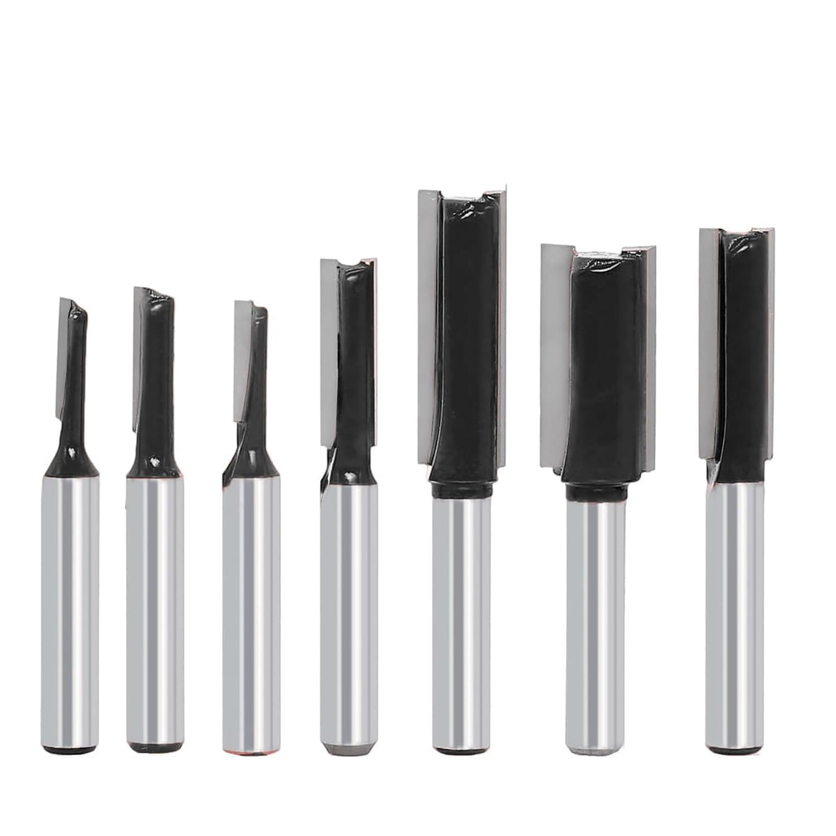 SICWOOD 7pc straight router bit set for precise cabinet grooves.