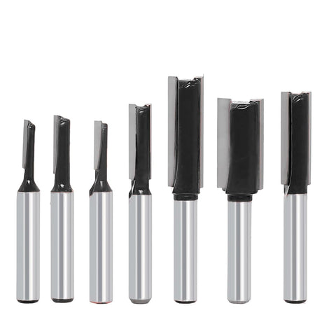 SICWOOD 7pc straight router bit set for precise cabinet grooves.