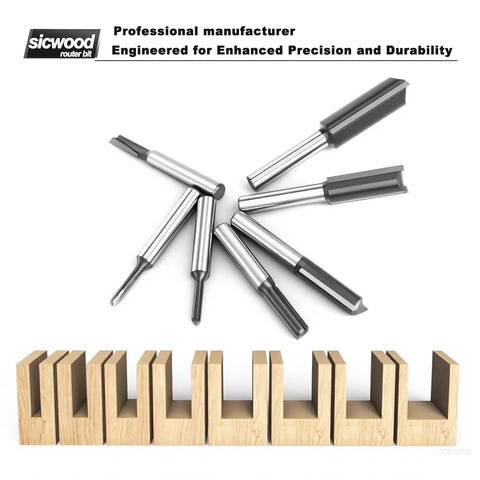 SICWOOD router bits shown for CNC, desktop, and handheld setups.