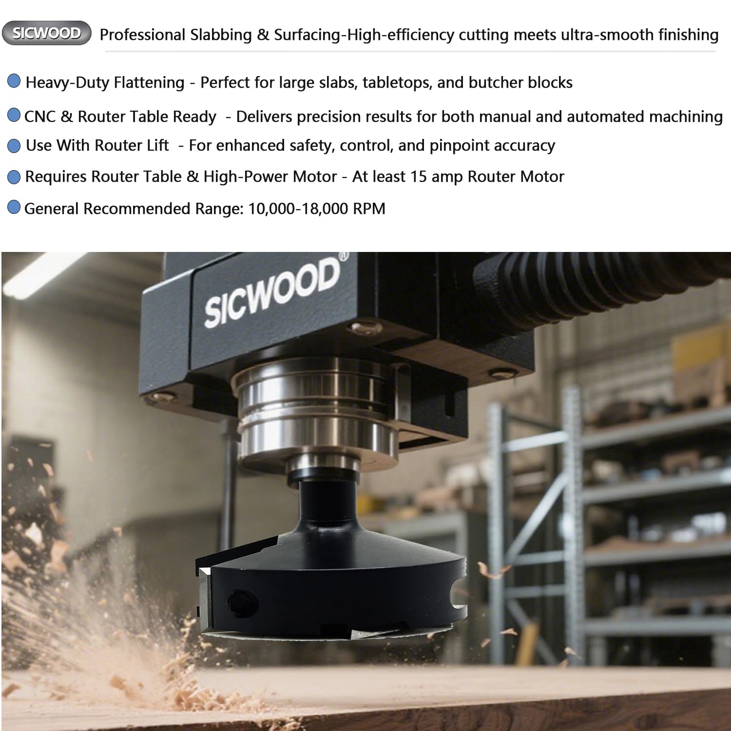 SICWOOD replaceable cutters extend tool life during slab flattening.