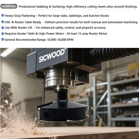 SICWOOD replaceable cutters extend tool life during slab flattening.