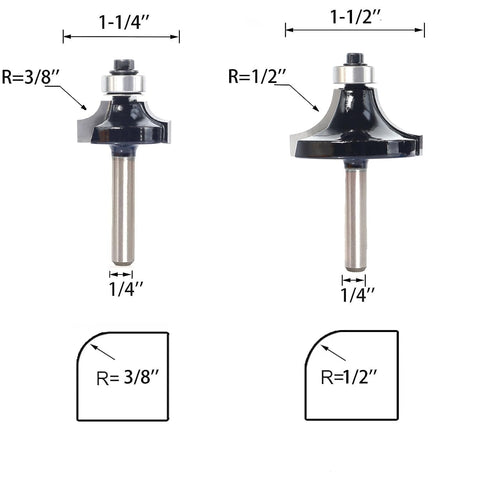 SICWOOD roundover bits with 1/4 inch radius for tabletops and edges.