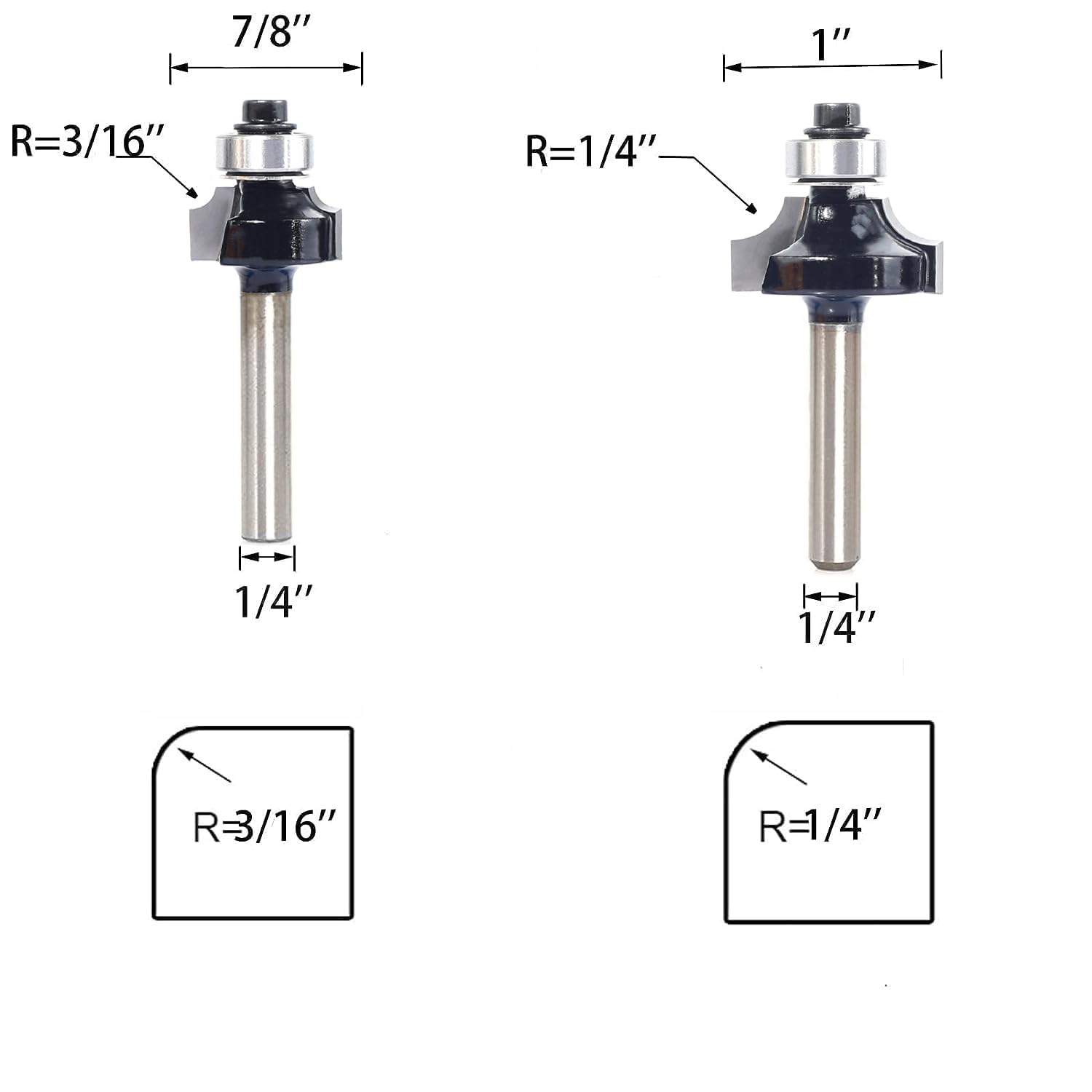 SICWOOD roundover bits with 3/16 inch radius for comfortable curves.