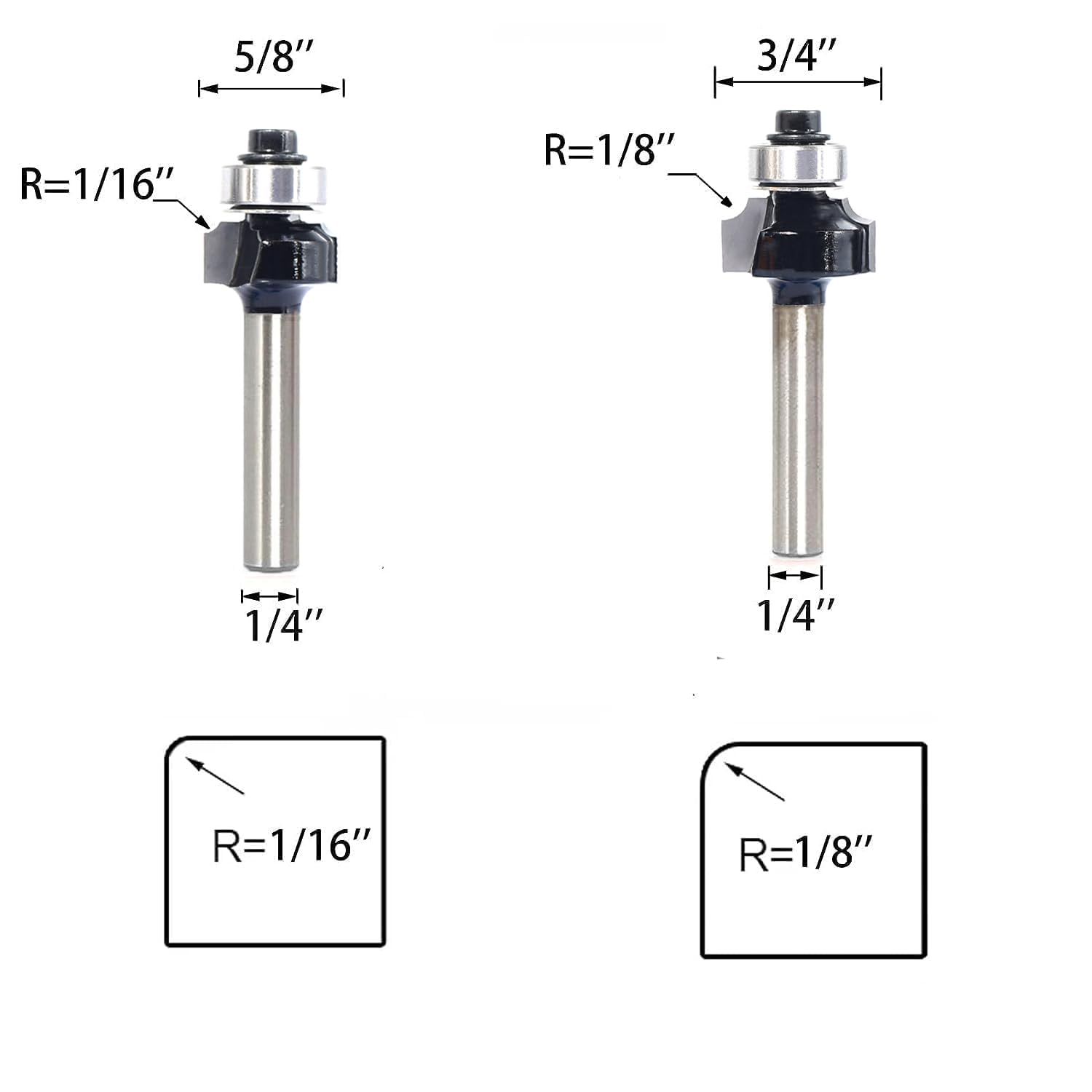 SICWOOD roundover bits with 3/8 inch radius for bead accents.