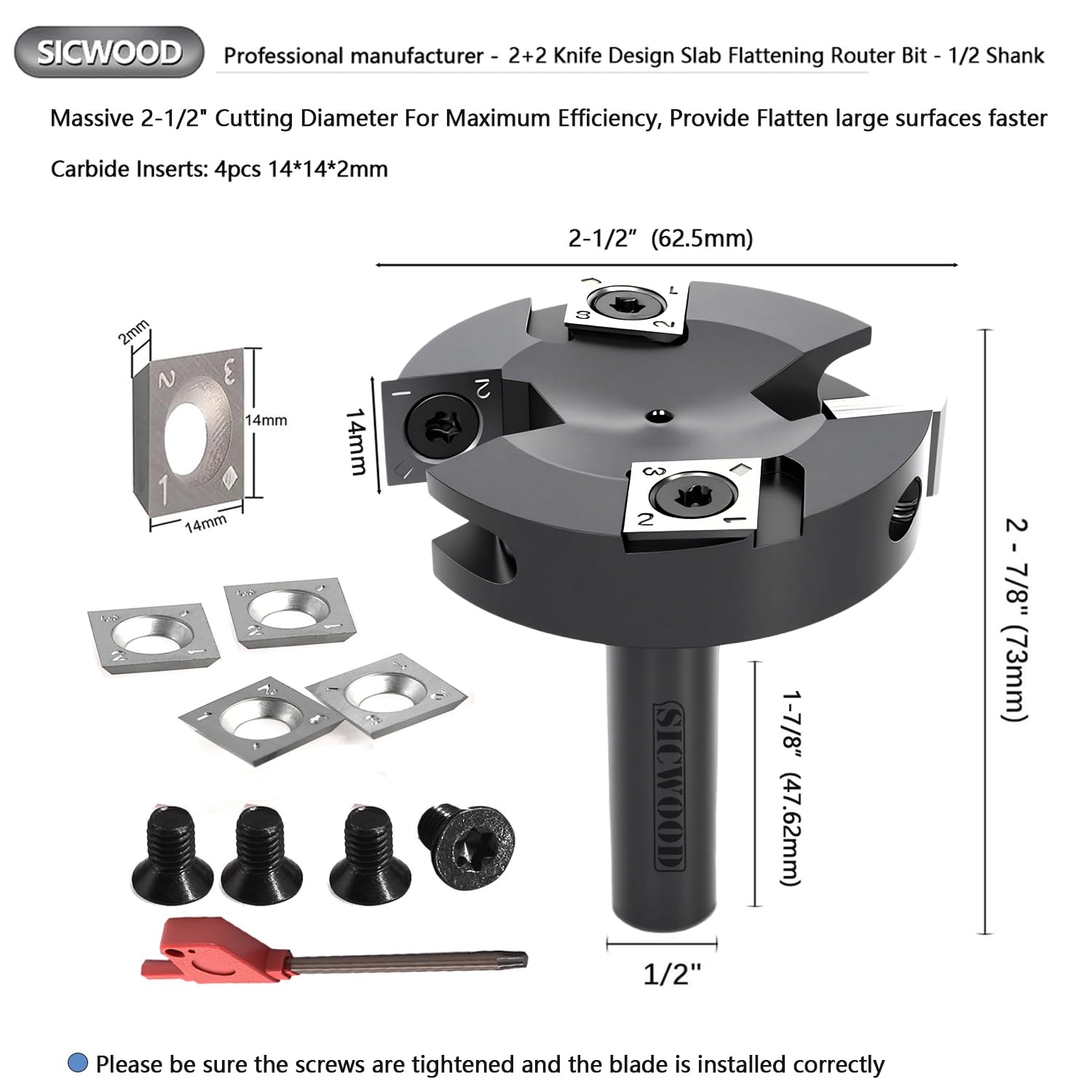 SICWOOD knife-design slab bit with 2+2 inserts for cleaner edges.