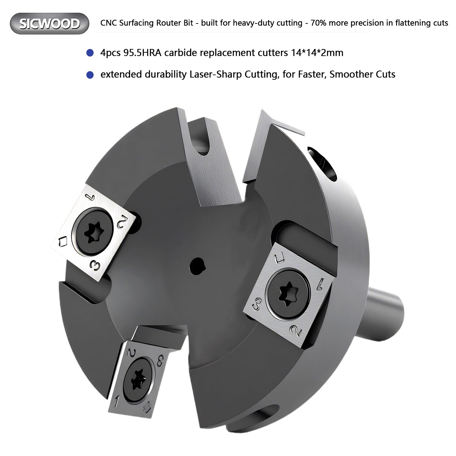 SICWOOD smooth-finish surfacing bit delivers clean cuts with minimal run-out.