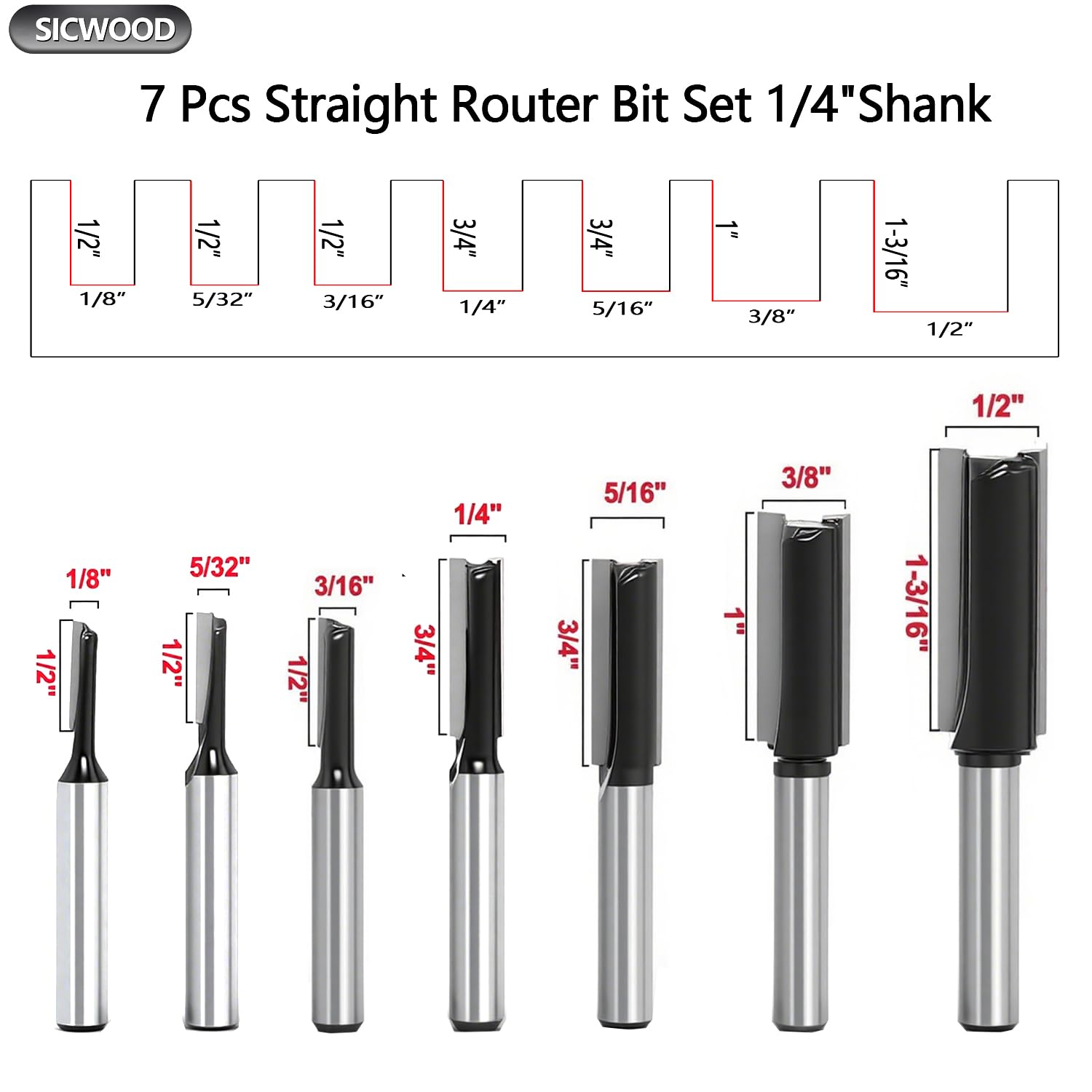 SICWOOD 2-flute straight router bit with smooth planed finish.
