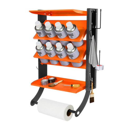 Sidasu 2-tier wall-mount spray can holder in orange, organized and accessible.