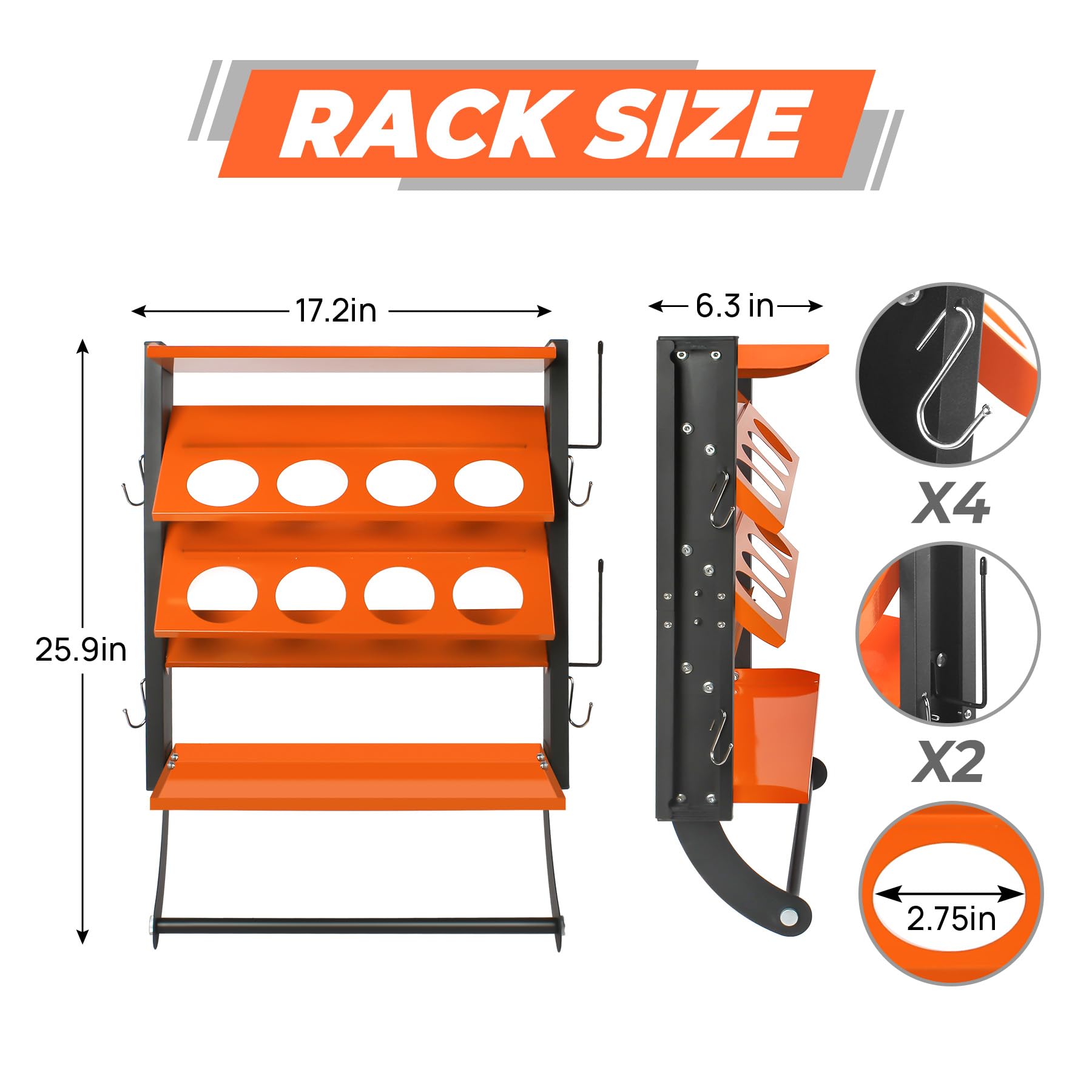 Sidasu 8-can rack with two shelves and space for gloves and tools.