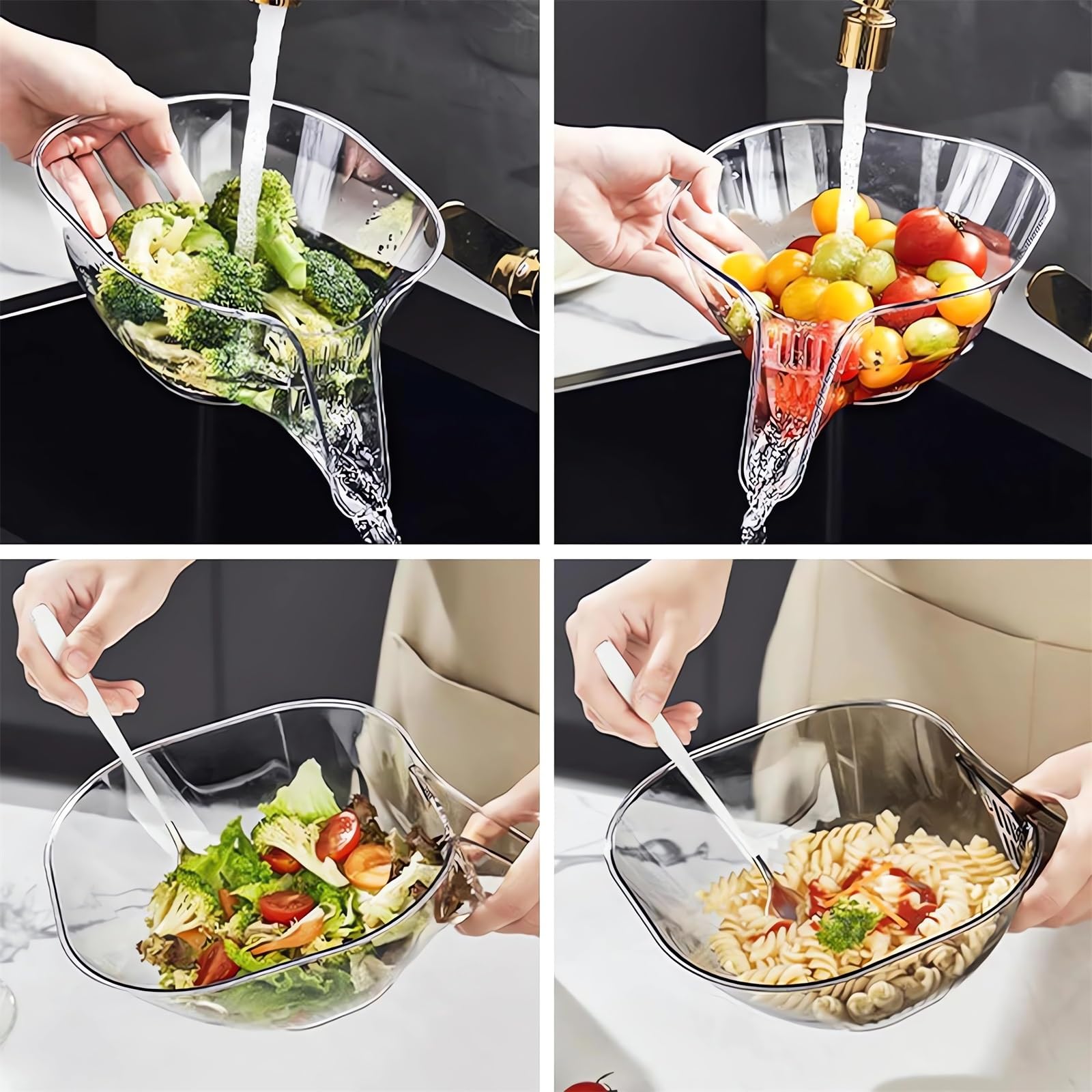 Sidmund multi-functional drain basket doubles as a salad bowl for prep and serving.