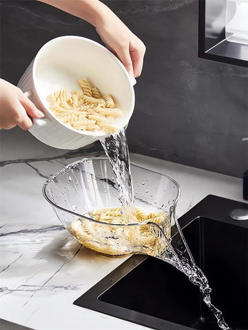 Sidmund sink-edge design saves counter space during washing.