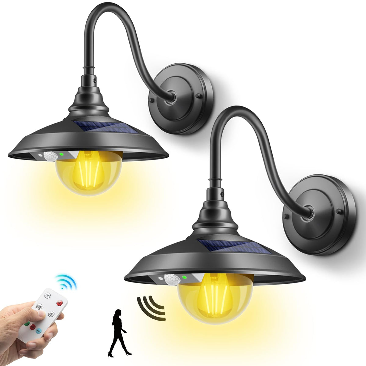 SIEDiNLAR solar barn light 2-pack front view in rugged aluminum outdoors.