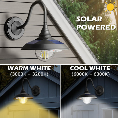 SIEDiNLAR solar barn light 2-pack side view with gooseneck design and weatherproof build.