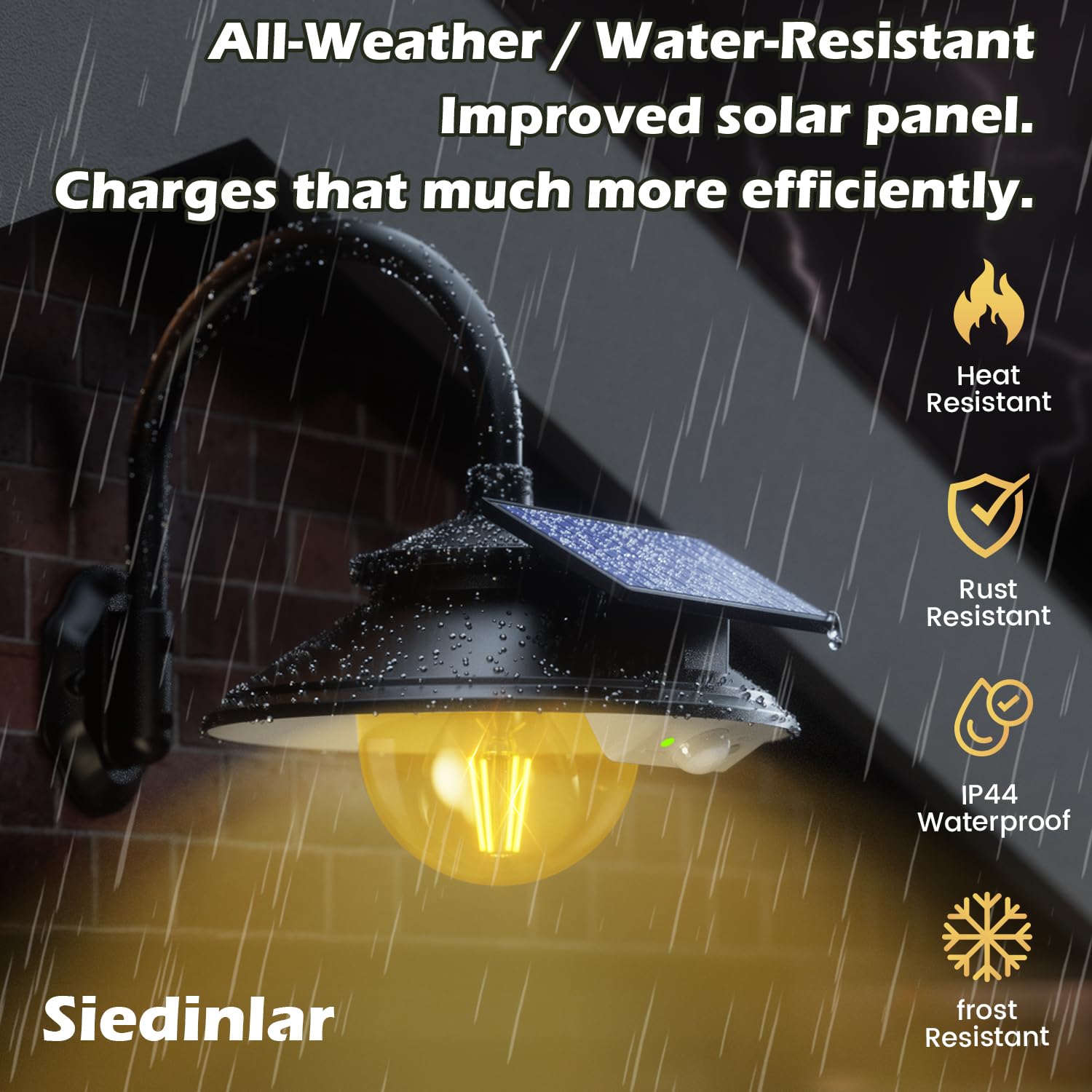 SIEDiNLAR motion sensor detects activity up to 22 feet for efficient lighting.