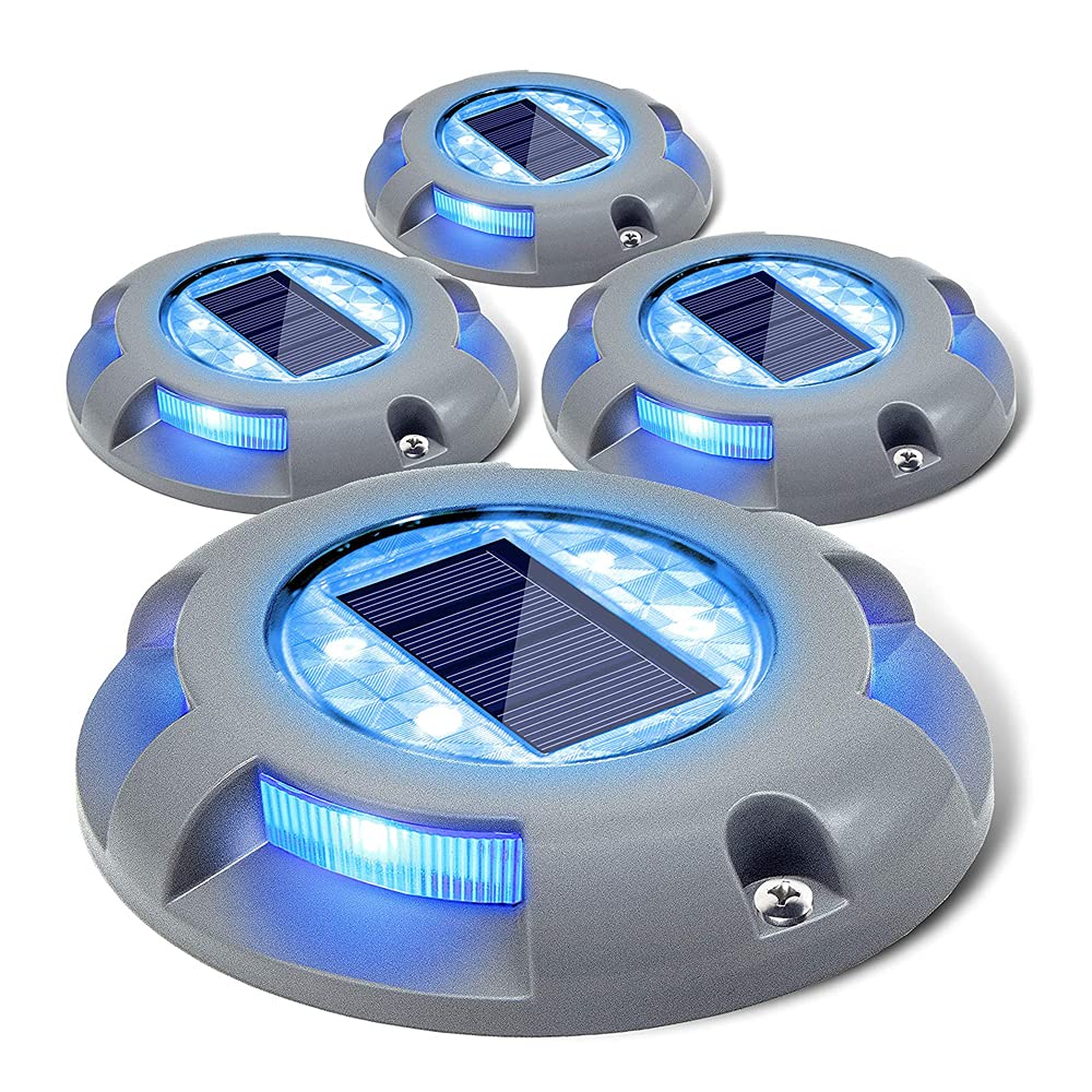 SIEDiNLAR solar deck light blue side view enhances outdoor safety on steps.