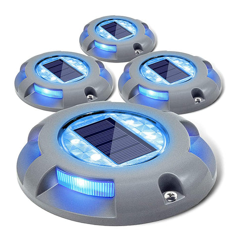 SIEDiNLAR solar deck light blue side view enhances outdoor safety on steps.
