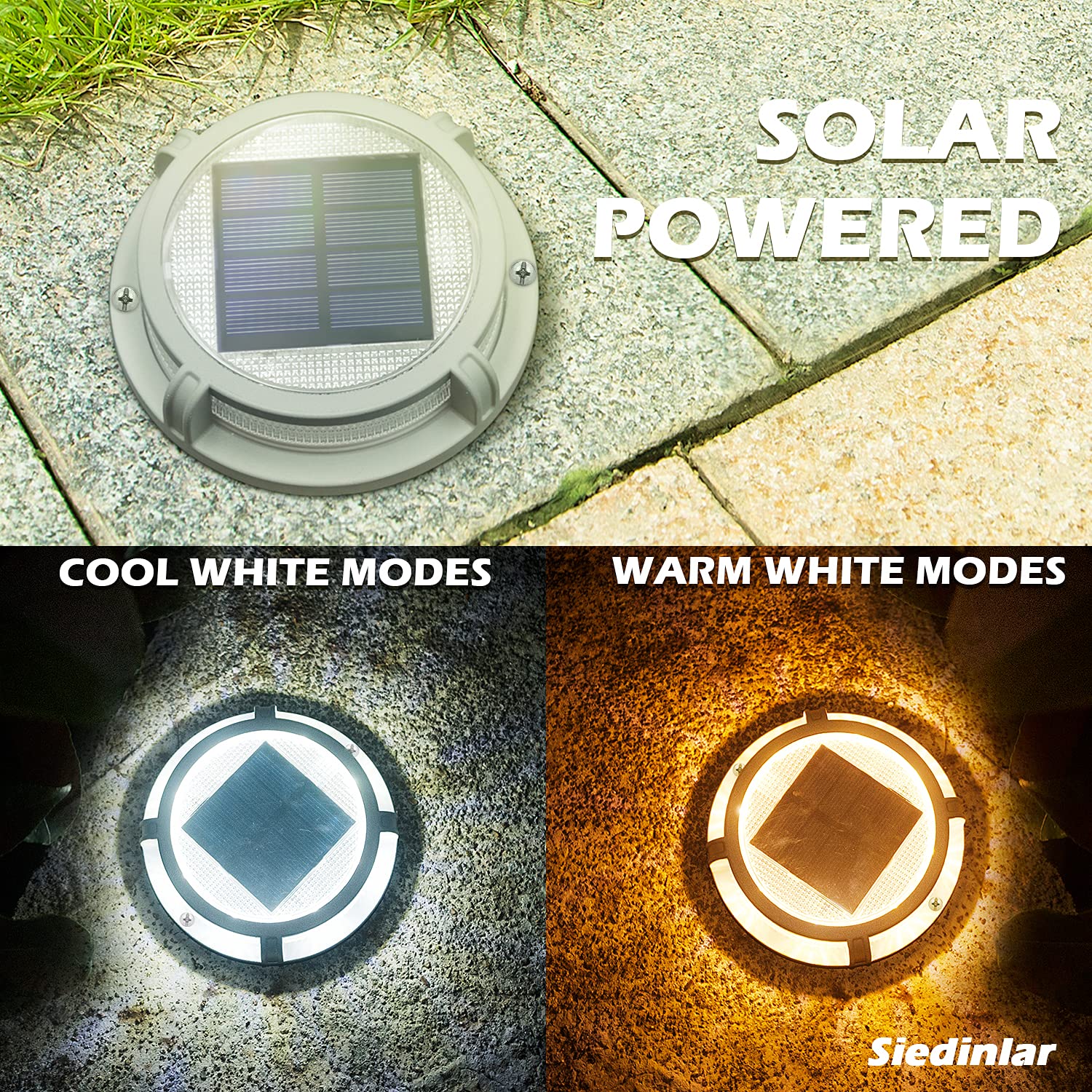 SIEDiNLAR solar deck light in warm white lighting a staircase with inviting glow